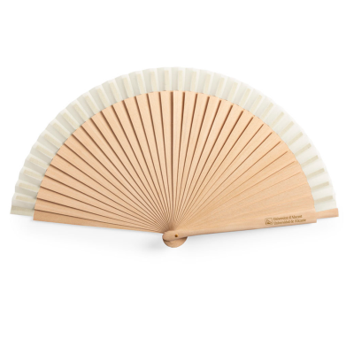 Abanico madera y algodón color crema marcado en laser en varilla