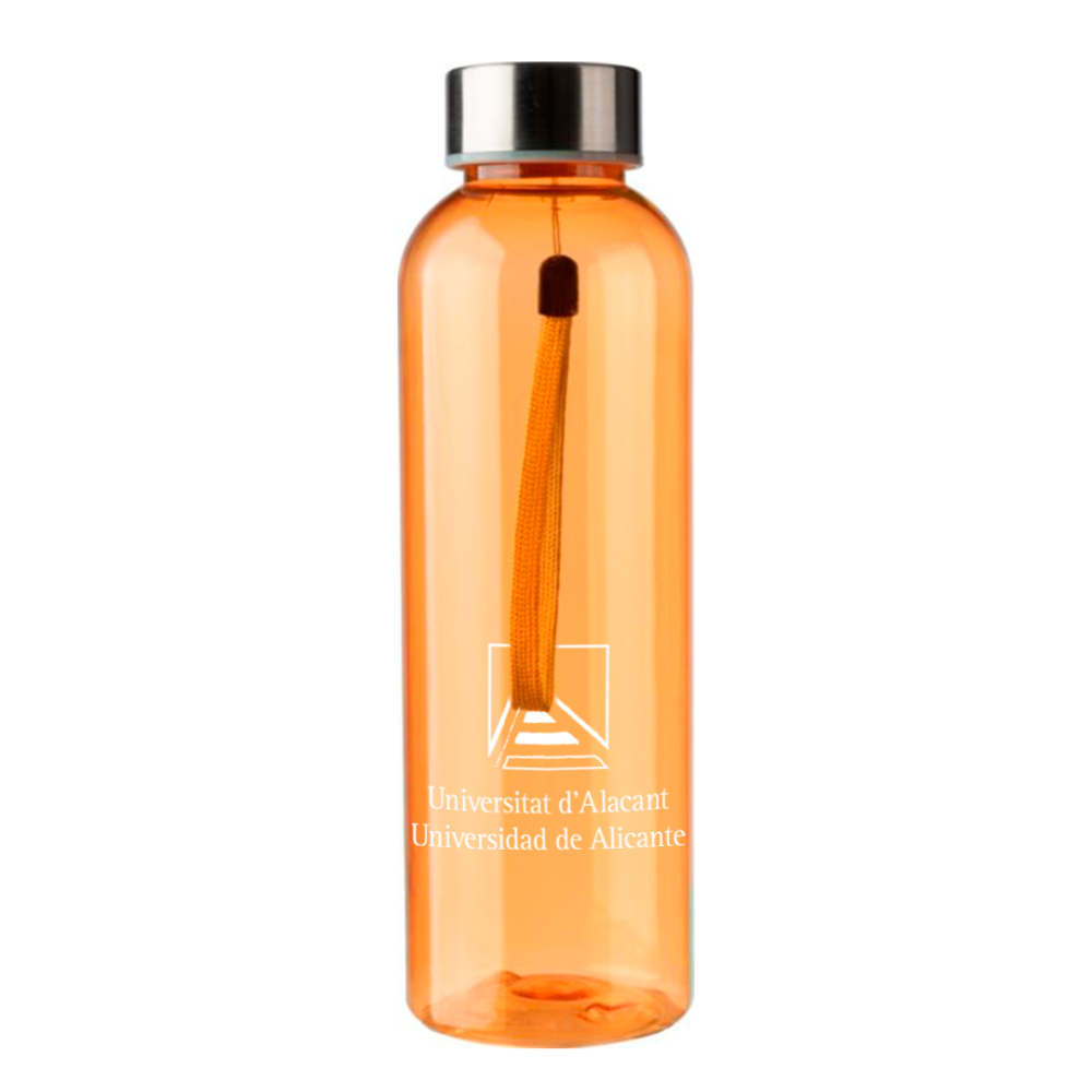 Botella de RPET 500 ml con tapón de acero inox y cordón