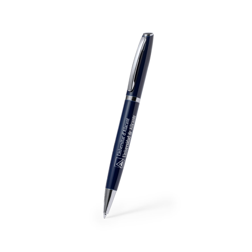 Bolígrafo aluminio reciclado giratorio y accesorios cromados