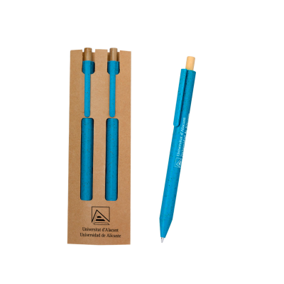 Set bolígrafo y lápiz eterno en estuche de cartón reciclado