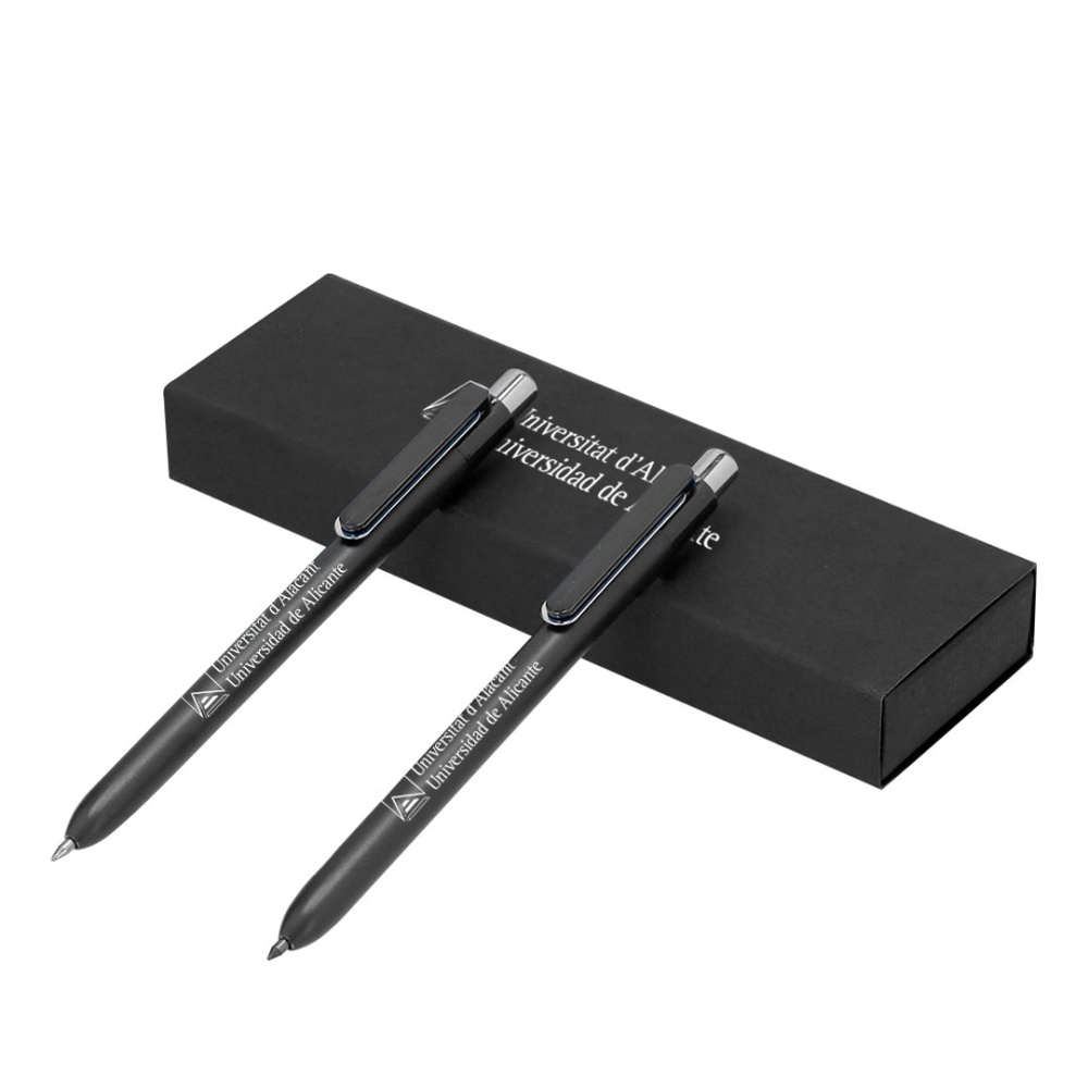 Set bolígrafo y lápiz eterno en estuche negro color