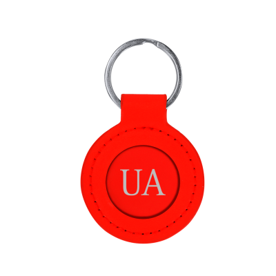 Llavero metálico PU con placa metálica grabado en laser